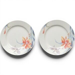 Vintage Salad Plates Nanchang Flower Song Porcelain Floral White Orange Set of 2